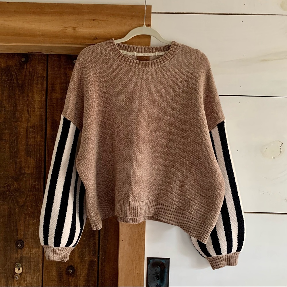 POL Striped Sleeve Sweater